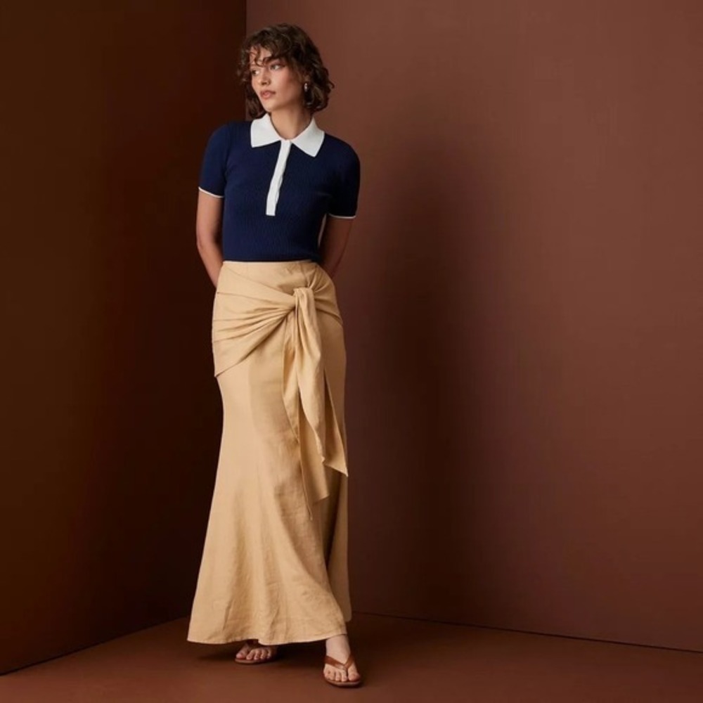 Rosie Assoulin x Target Size 8 / Medium Side Tie Linen Blend Maxi Skirt Khaki